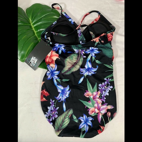 NWT $40 Aqua Green Floral Tropical Wrap One Piece‎ Swimsuit [ SZ Small ] - Picture 6 of 12